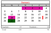 District School Academic Calendar for Pilgrim High School for January 2025