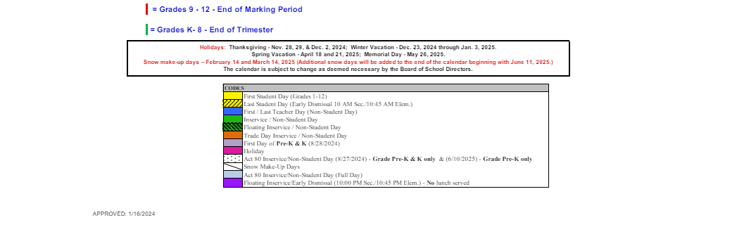 District School Academic Calendar Key for Pilgrim High School