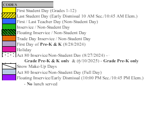 District School Academic Calendar Legend for Pilgrim High School