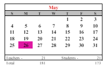 District School Academic Calendar for Pilgrim High School for May 2025