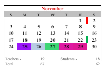 District School Academic Calendar for Norwood School for November 2024