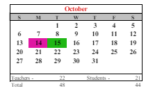 District School Academic Calendar for Pilgrim High School for October 2024