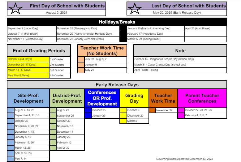 District School Academic Calendar Key for Chaparral Elementary School