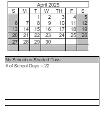 District School Academic Calendar for Washoe High School for April 2025