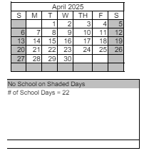 District School Academic Calendar for Echo Loder Elementary School for April 2025