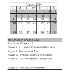 District School Academic Calendar for Washoe High School for August 2024