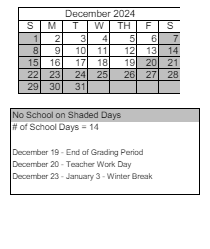 District School Academic Calendar for Peavine Elementary School for December 2024