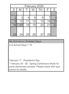 District School Academic Calendar for Peavine Elementary School for February 2025