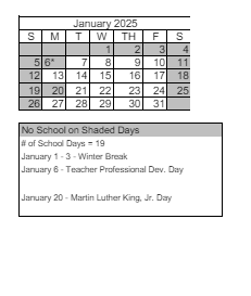District School Academic Calendar for Peavine Elementary School for January 2025