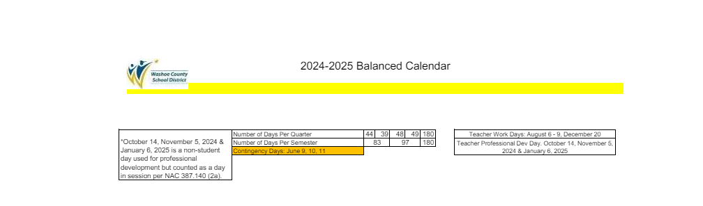 District School Academic Calendar Key for Washoe High School