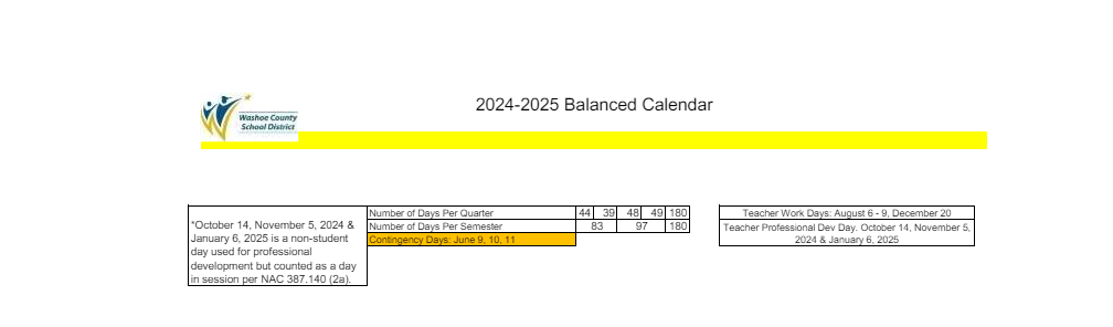 District School Academic Calendar Key for Peavine Elementary School