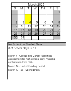 District School Academic Calendar for Washoe High School for March 2025