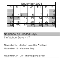 District School Academic Calendar for Peavine Elementary School for November 2024