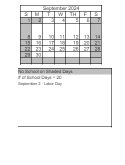 District School Academic Calendar for Peavine Elementary School for September 2024
