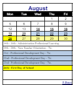 District School Academic Calendar for Margaret M. Generali Elementary Scho for August 2024