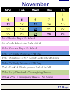 District School Academic Calendar for Margaret M. Generali Elementary Scho for November 2024