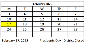 District School Academic Calendar for Miguel Juarez Middle School for February 2025