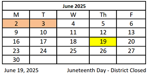 District School Academic Calendar for Miguel Juarez Middle School for June 2025
