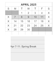 District School Academic Calendar for Syracuse Elementary School for April 2025