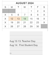 District School Academic Calendar for Syracuse Elementary School for August 2024