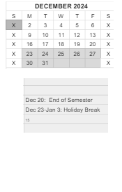 District School Academic Calendar for Syracuse Elementary School for December 2024