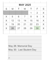 District School Academic Calendar for Syracuse Elementary School for May 2025