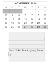 District School Academic Calendar for Syracuse Elementary School for November 2024