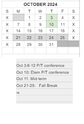District School Academic Calendar for Syracuse Elementary School for October 2024
