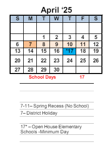 District School Academic Calendar for Adams Middle for April 2025