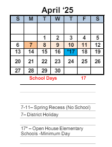 District School Academic Calendar for Vista High (alt) for April 2025