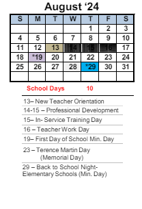 District School Academic Calendar for Kensington Elementary for August 2024