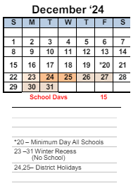 District School Academic Calendar for Pinole Junior High for December 2024