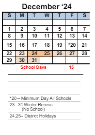 District School Academic Calendar for Transition Learning Center for December 2024