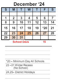 District School Academic Calendar for Mira Vista Elementary for December 2024