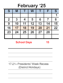 District School Academic Calendar for Hercules High for February 2025