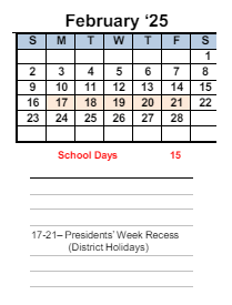 District School Academic Calendar for De Anza Senior High for February 2025