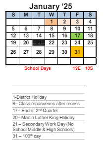District School Academic Calendar for Kappa Continuation High for January 2025