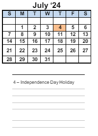District School Academic Calendar for Ellerhorst Elementary for July 2024