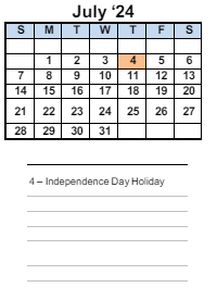 District School Academic Calendar for Hercules Elementary for July 2024