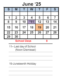 District School Academic Calendar for Transition Learning Center for June 2025