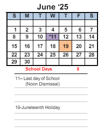 District School Academic Calendar for Murphy Elementary for June 2025