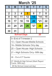District School Academic Calendar for Transition Learning Center for March 2025