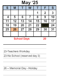 District School Academic Calendar for Ellerhorst Elementary for May 2025