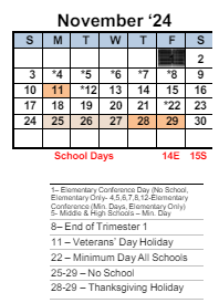 District School Academic Calendar for Kennedy High for November 2024