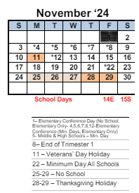 District School Academic Calendar for Washington Elementary for November 2024