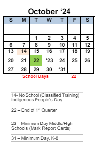 District School Academic Calendar for Gompers (samuel) Continuation for October 2024