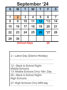 District School Academic Calendar for King Elementary for September 2024