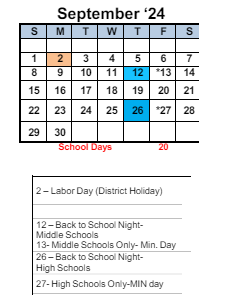 District School Academic Calendar for Transition Learning Center for September 2024