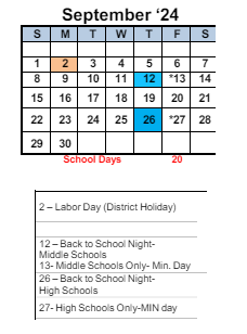 District School Academic Calendar for Tara Hills Elementary for September 2024