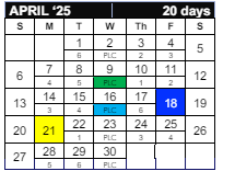 District School Academic Calendar for Eastwood Elementary School for April 2025
